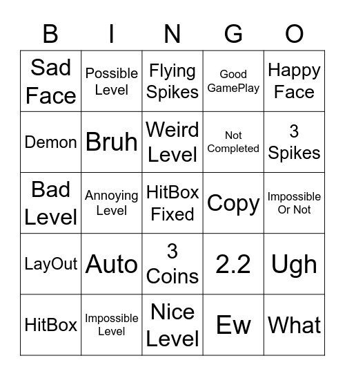 GD Bingo Episode 1 Bingo Card