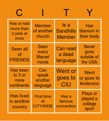 CITYWIDE BINGO Card