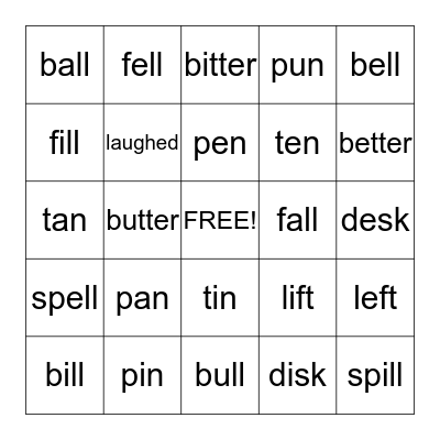 Vowel sounds Bingo Card