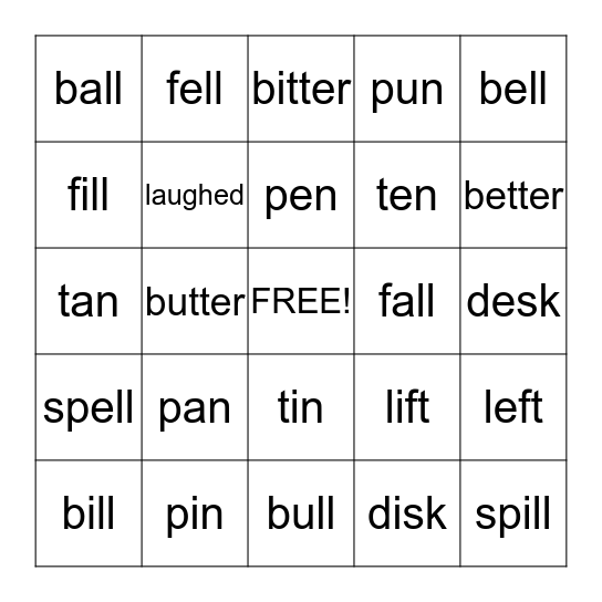 Vowel sounds Bingo Card
