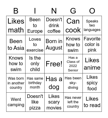 Find Someone Who Bingo Card
