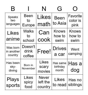 Bingo!!! Bingo Card