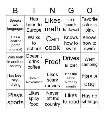 Bingo!!! Bingo Card