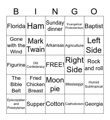 The South Bingo Card