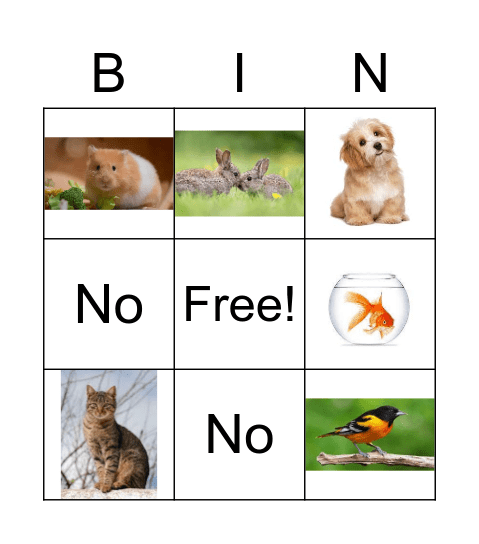 Pets Bingo Card