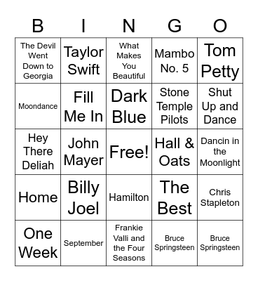 Music Bingo Card