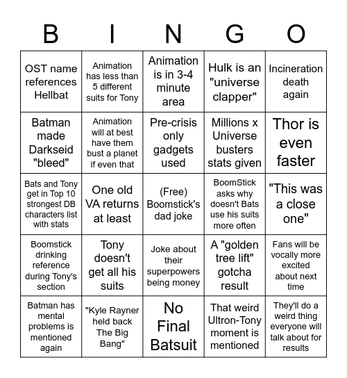 Death Battle - Batman vs Iron Man Bingo Card
