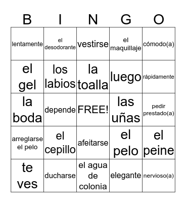 Capitulo 2A Vocabulario Bingo Card