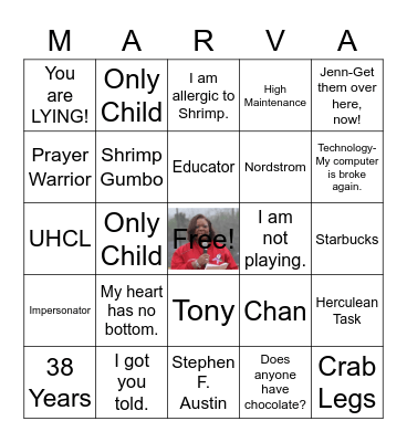 Marva Rasberry Bingo Card