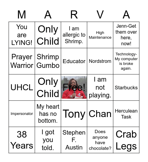 Marva Rasberry Bingo Card