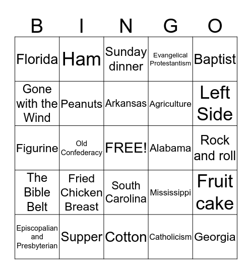 The South Bingo Card