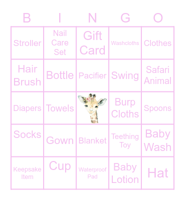 Julia's Baby Shower Bingo Card