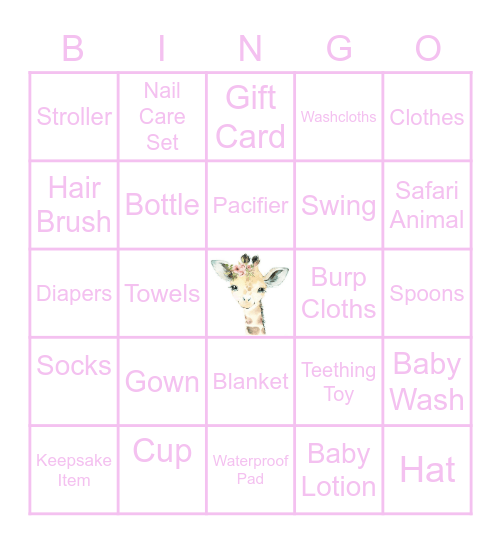 Julia's Baby Shower Bingo Card