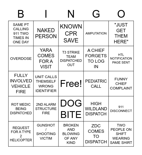 Dispatch Bingo #1 Bingo Card