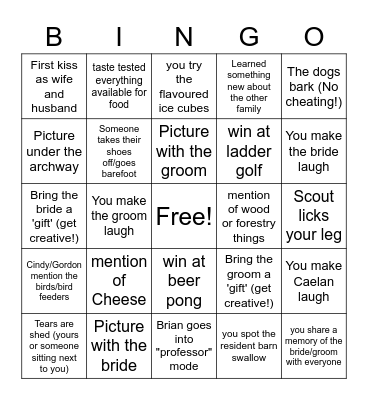 T & N Wedding Bingo Card