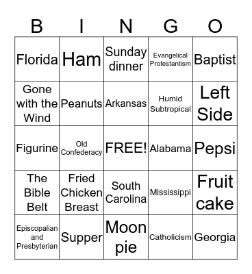 The South Bingo Card