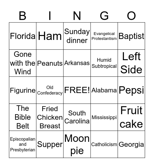 The South Bingo Card