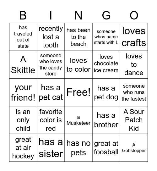 Camper Bingo Card