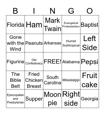 The South Bingo Card