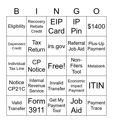 IRS Bingo Card