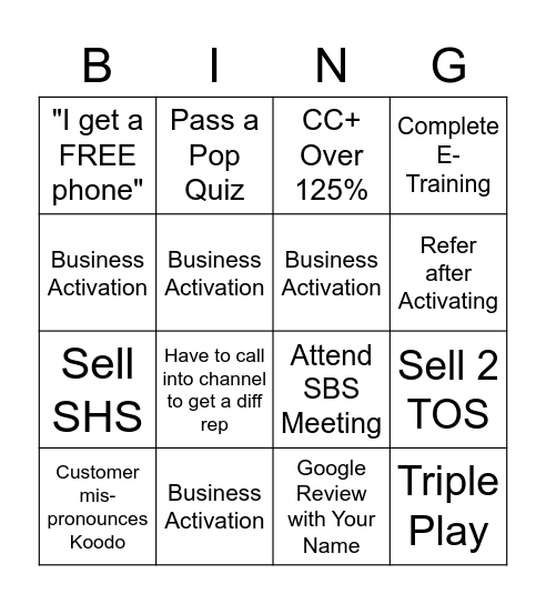 BUSINESS EXCELLENCE BINGO Card
