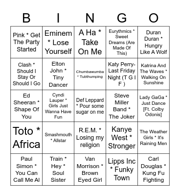 Musical Bingo Card