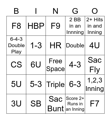 Pointer Baseball Bingo Card