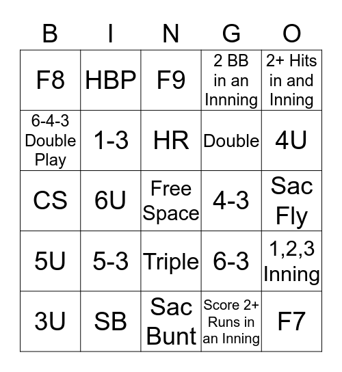 Pointer Baseball Bingo Card