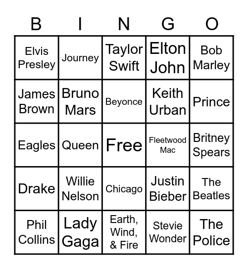 Music Bingo Card