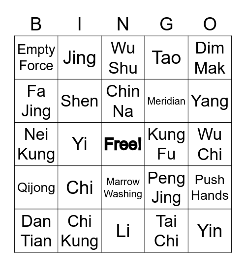 Tai Chi Bingo! Bingo Card