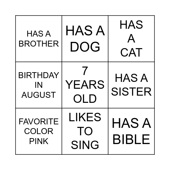 GETTING  TO KNOW YOU Bingo Card