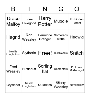 Harry Potter Bingo Card