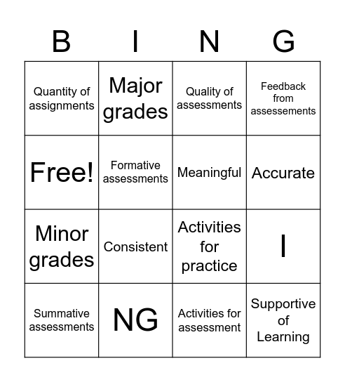 Grading and Instruction Bingo Card