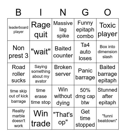 Kcr bingo Card