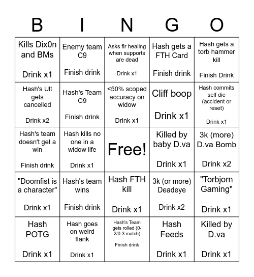 ANZ Rumble - HashHash Bingo Card