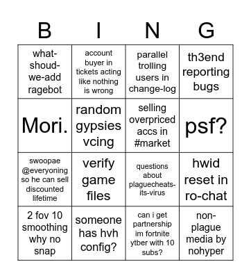 PlagueCheats.CC Bingo Card