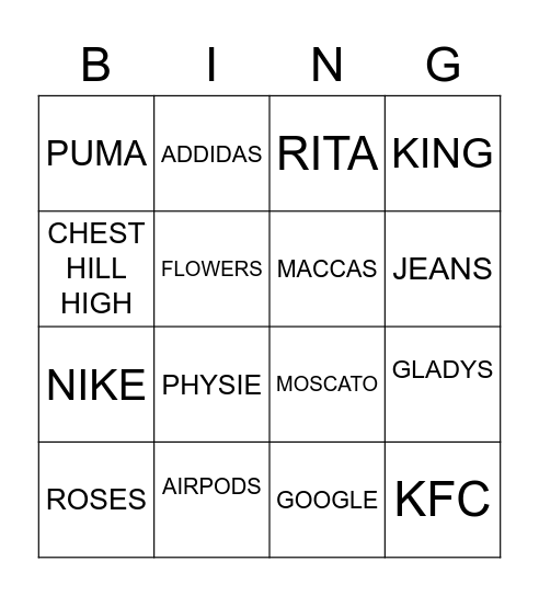 Untitled Bingo Card