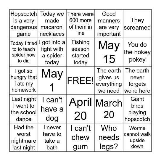 DIARY OF A WORM Bingo Card