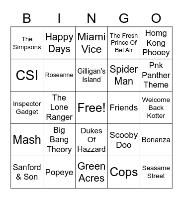 TV Theme Songs Bingo Card