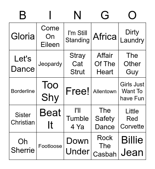 80s Elks Bingo Card