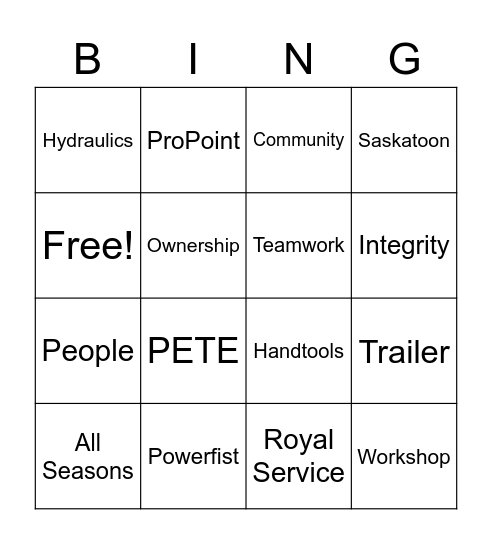 Princess Auto BINGO Card