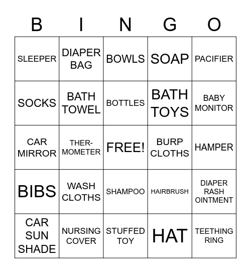 Baby Bingo Card