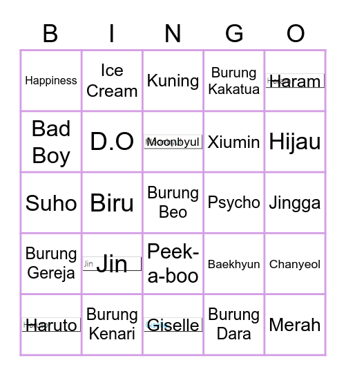 @aintmoonbyul Bingo Berpola with @lreseoyeon Bingo Card
