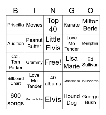 Elvis Presley Bingo Card