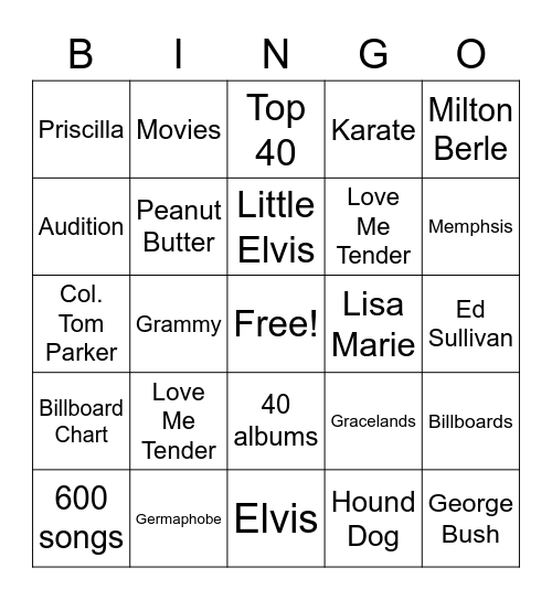 Elvis Presley Bingo Card