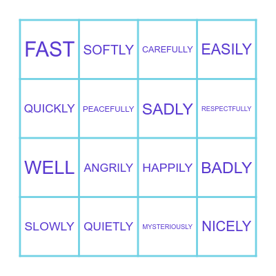 Adverbs of Manner Bingo Card