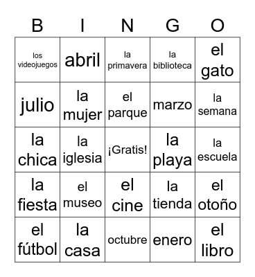 Summer Vocab #1 Bingo Card