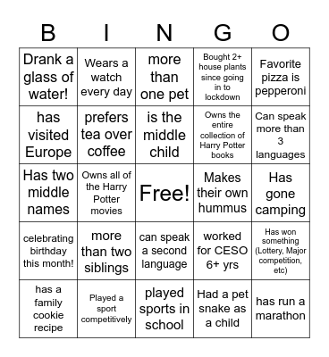 1 - Get to Know Bingo Card