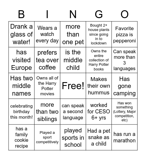 1 - Get to Know Bingo Card