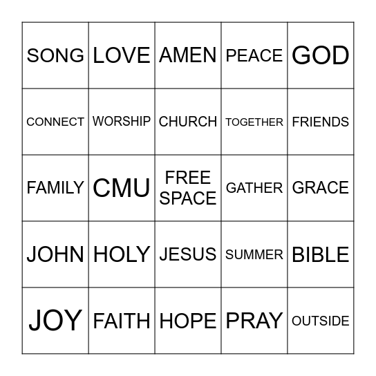 Faith Covenant Church Bingo Card